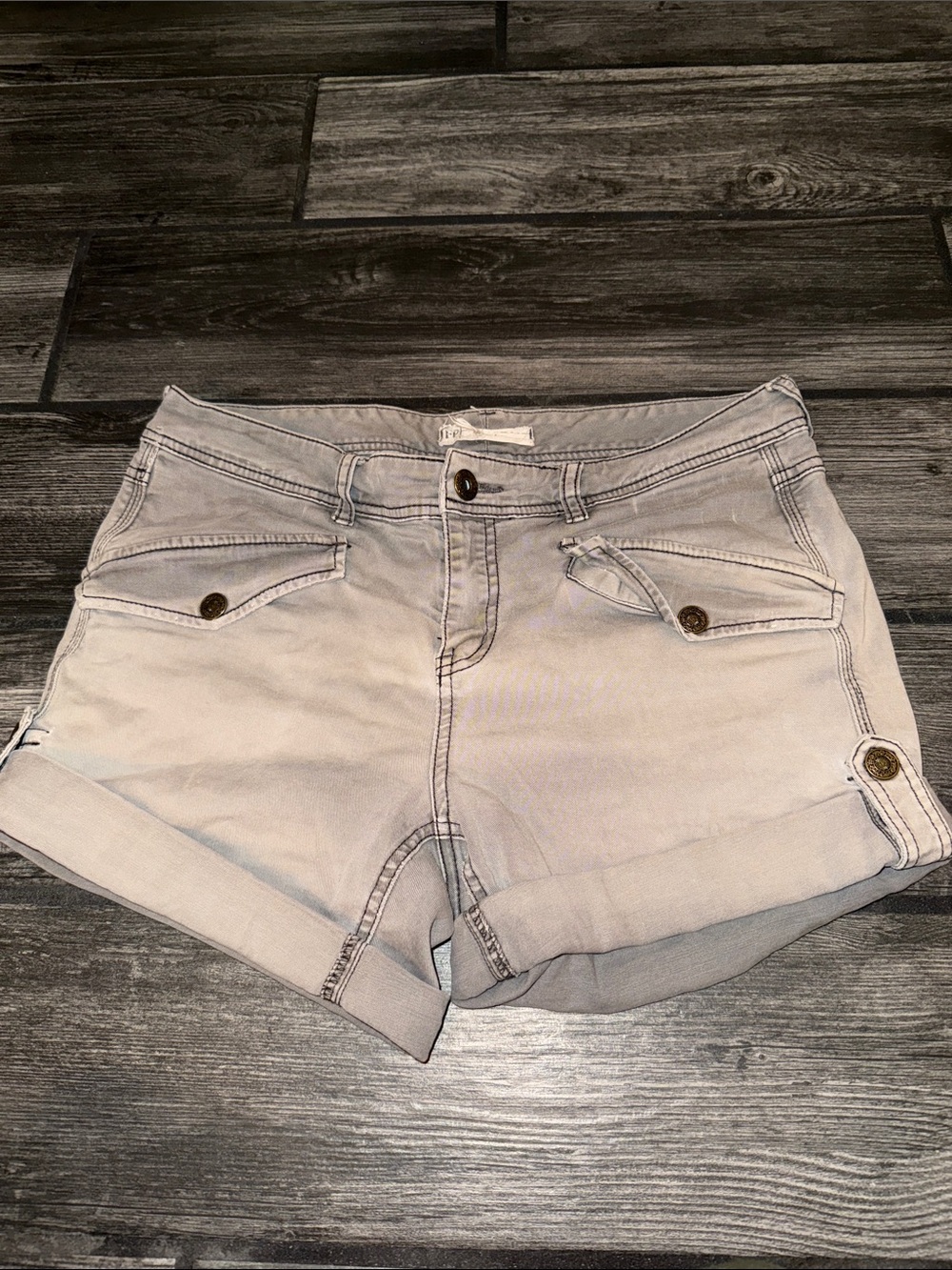 Free People Light Gray Roll-Cuff Jean Shorts